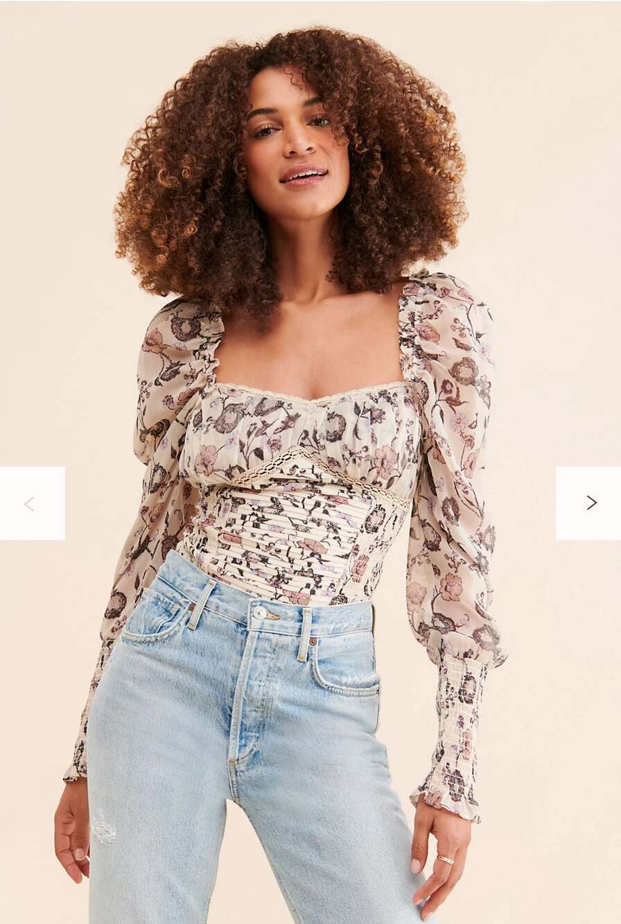 NWT Free People Brunch Date Bodysuit Ivory Floral M
